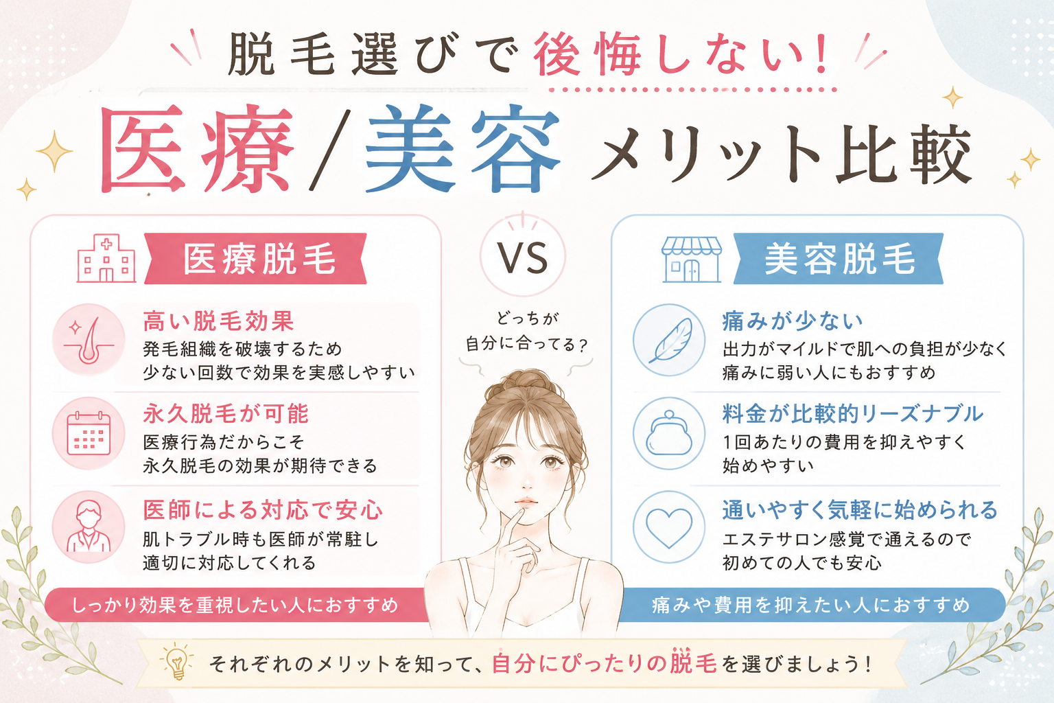 脱毛選びで後悔しない！医療/美容メリット比較